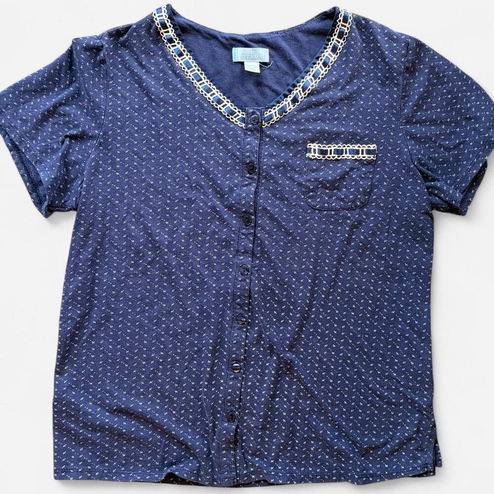 Vintage Navy Button Up Pajama Shirt - Size: L